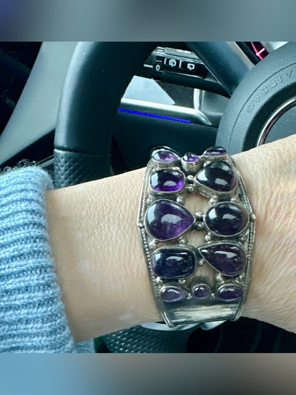 Vintage Natural amethyst and sterling silver cuff